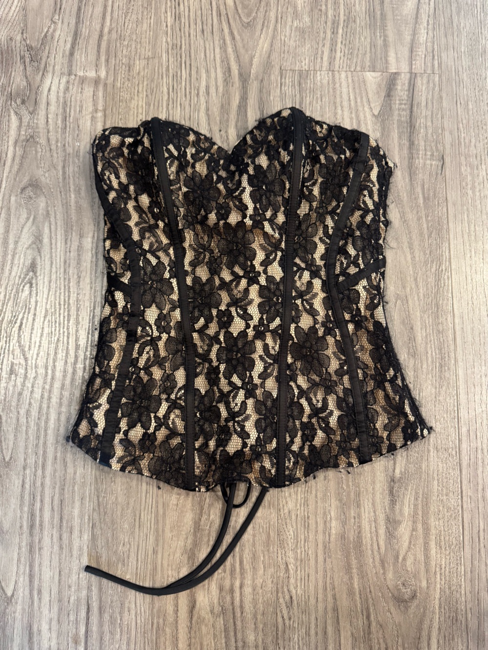 Vintage Guess Black Lace Overlay corset with Nude Lining